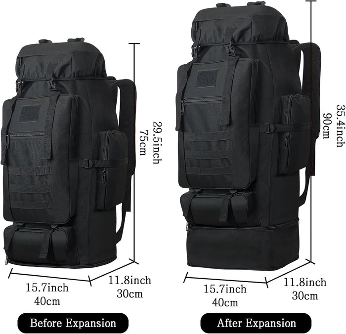 100L Camping Hiking Backpack, Military Tactical Backpack Molle Rucksack, Extra Large Hiking Backpack, Water Resistant Hiking Daypack, Outdoor Sports Backpack, Adjustable Sport Bags (Black)