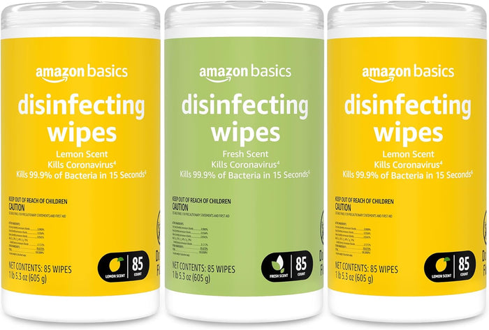 Amazon Basics Disinfecting Wipes, Lemon & Fresh Scent, Sanitizes/Cleans/Disinfects/Deodorizes, 340 Count (4 Packs of 85)
