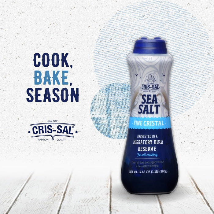Cris-Sal Gourmet Fine Cristal Sea Salt, Full Flavor Premium Natural Grain, Great for Cooking, Table Seasoning Recipes, Pantry Friendly, 17.63 Oz (Pack of 2)