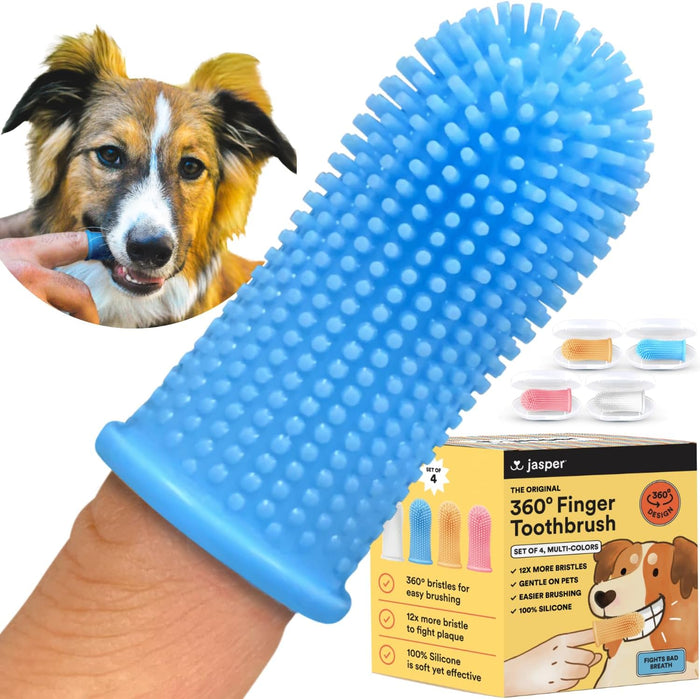 Jasper Dog Toothbrush, 360 Dog Tooth Brushing Kit, Finger Toothbrush, Cat Tooth Brush, Teeth Cleaning, Pet Tooth Brush for Small & Large Pets, Pet Toothpaste Not Included, 2-Pack Blue