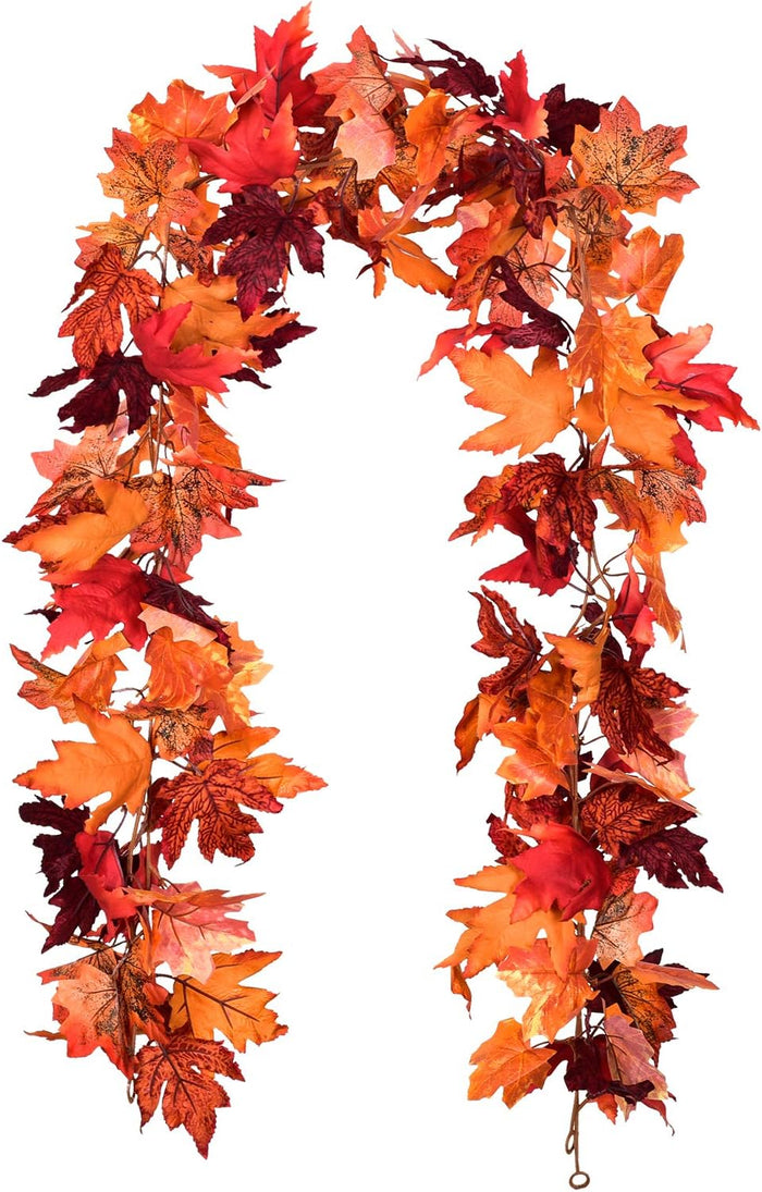 DearHouse 2 Pack Fall Garland Maple Leaf, 5.9Ft/Piece Hanging Vine Garland Artificial Autumn Foliage Garland Thanksgiving Decor for Home Wedding Fireplace Party Christmas (Brown)