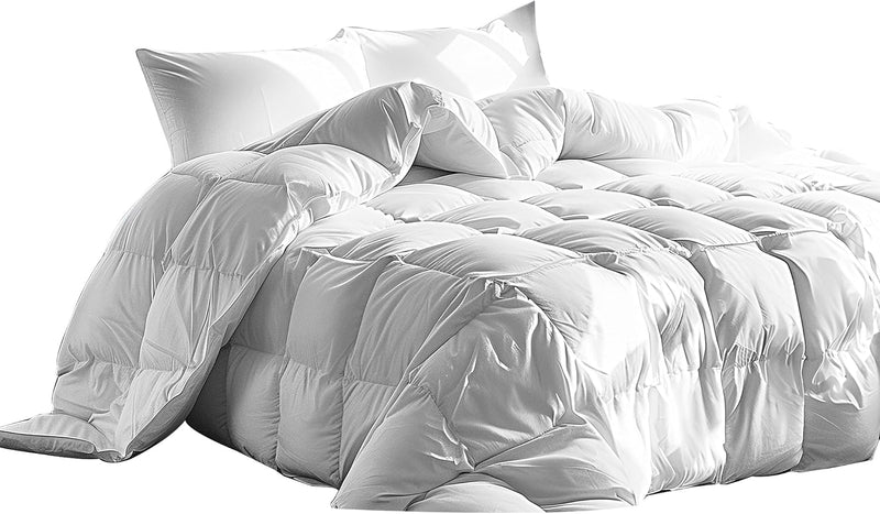 Serta Goose Feather Down Fiber Cotton Comforter Queen Size - 100% Cotton Duvet Insert - Hotel Luxury Hypoallergenic Bedding Comforter All Season Medium Warmth 90 x 90 Inch White
