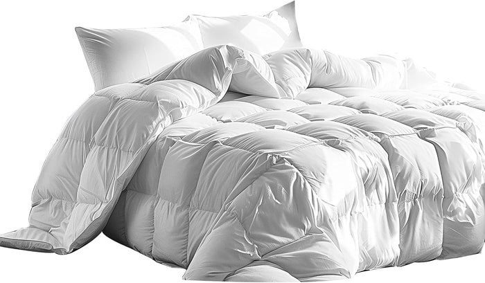 Serta Goose Feather Down Fiber Cotton Comforter Queen Size - 100% Cotton Duvet Insert - Hotel Luxury Hypoallergenic Bedding Comforter All Season Medium Warmth 90 x 90 Inch White
