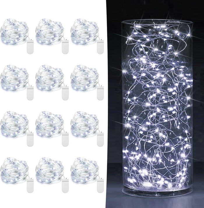 6 Pack Fairy Lights Battery Operated 7ft 20 LED Mini String Lights Twinkle Lights Silver Wire Firefly Starry Lights for Mason Jars Wedding Party Christmas Centerpiece Table Decorations, Warm White