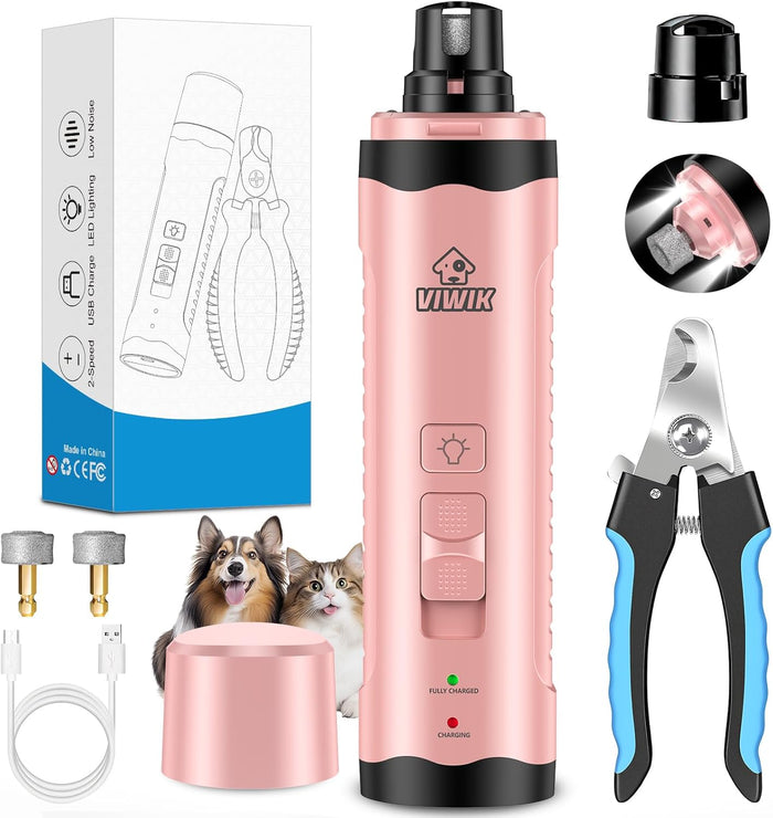 VIWIK Dog Nail Trimmers with Light, Cat Dog Nail Clippers, Dog Nail Grinder Quiet for Large Medium Small Dogs Paw & Cats Claw, Electric 2-Speed Pet Toenail Grooming Supplies, Gifts for Dog Lovers.