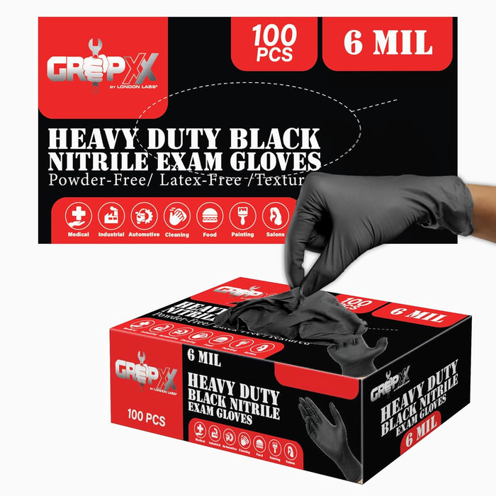 Heavy Duty 6 Mil Black Nitrile Gloves - Disposable, Latex & Powder Free | Mechanic, Food Prep & Tattoo | Rubber Gloves for Cooking, Cleaning & Household |Bulk Case of (1000)