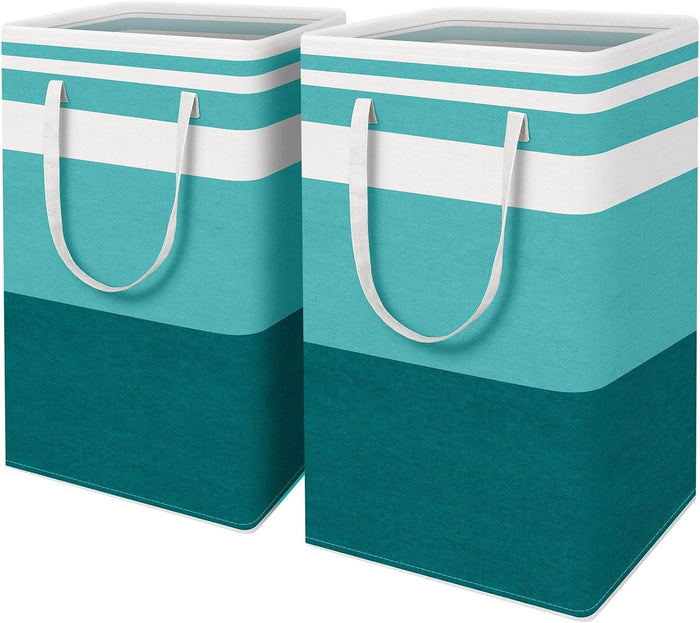 HomeHacks 2 Pack Large Laundry Baskets, Waterproof, Freestanding Laundry Hampers, Collapsible Clothes Hamper with Reinforced Handles in Laundry Room, College Dorm, Bathroom, Bedroom (Grey, 75Lx2)