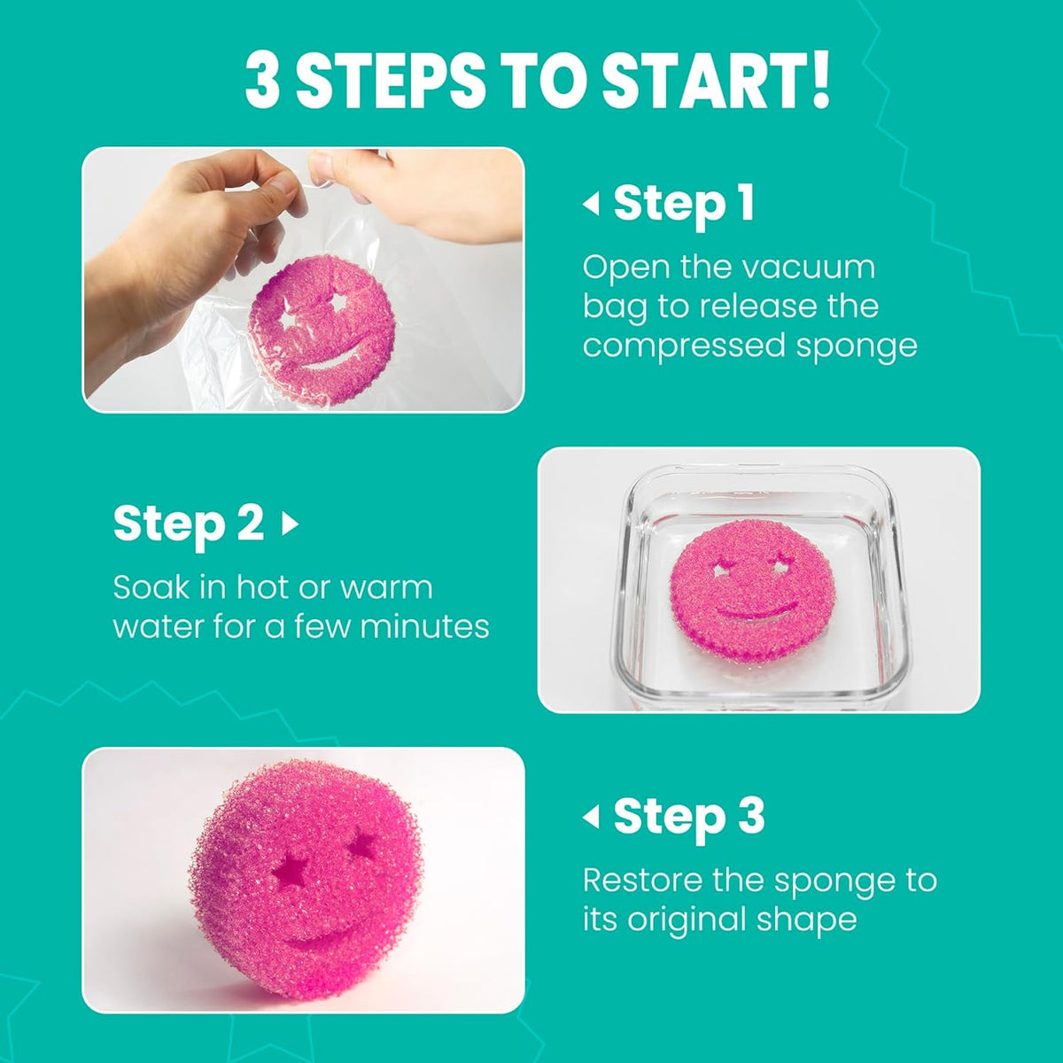 HELIME Scrub Sponge Dish Scrubber, Non Scratch Multipurpose Sponges, Temperature Controlled Dual Sided Cleaning Pads, BPA Free and Odor Resistant, Safe for Kitchen, Bathroom, and Household Cleaning
