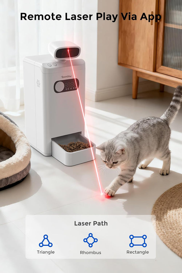 Teendow XLY-M1 Automatic Cat Feeder with Camera, 3.5L Cat Food Dispenser, AI Subscription Pet Feeder 4MP HD Video with Night Vision Timed Feeding Dry Food for Dog APP Control 5G WiFi