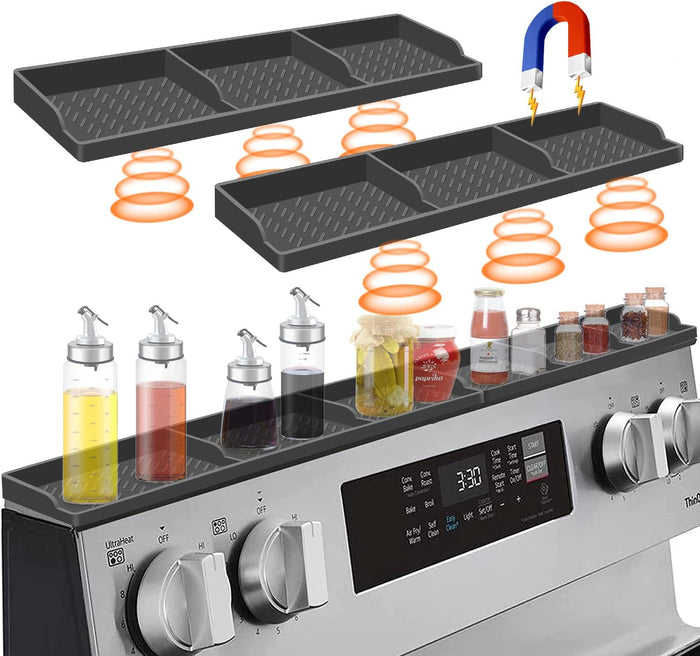 Hydream Stove Top for Silicone Shelf,30 Inch Magnetic Shelf Over the Stove Spice Rack,Kitchen Organizer Magnet Above Stovetop Back of Flat Storage Suctioned-Black