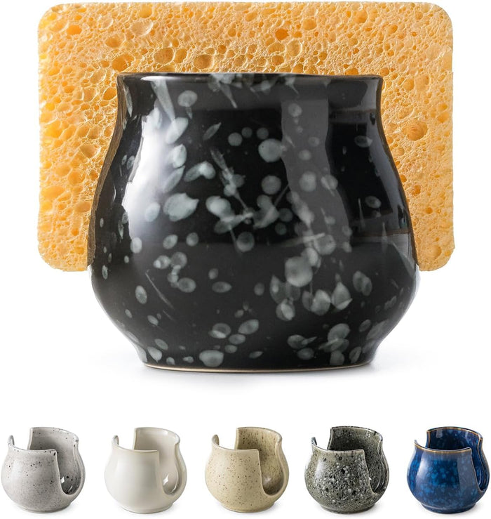 Checkered Sponge Holder for Kitchen Sink, Ceramic Dish Sponge Dish Rack Scrubby Holder Kitchen Organizer Cute Sink Caddy Organizer, Farmhouse Decor, Black and White