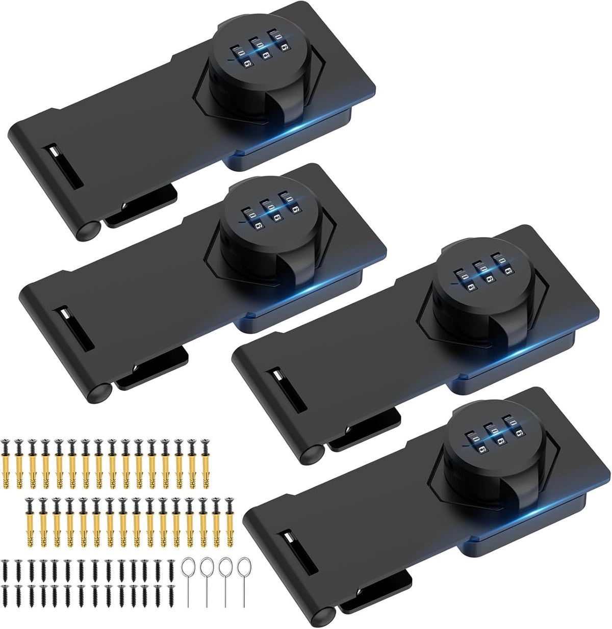 Household Cabinet Password Hasp Locks, Cabinet Locks with Combination, Door Security Slide Latch for Small Barn Doors, Bathroom, Outdoor, Garden (2 Pack Black)