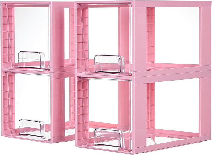 Vtopmart 4 Pack Large Stackable Storage Drawers,Easily Assemble Acrylic Bathroom Closet Undersink Organizers and Storage,Plastic Bins for Kitchen Cabinets,Pantry,Makeup,Medicine Organization