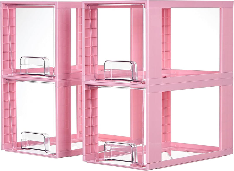 Vtopmart 4 Pack Large Stackable Storage Drawers,Easily Assemble Acrylic Bathroom Closet Undersink Organizers and Storage,Plastic Bins for Kitchen Cabinets,Pantry,Makeup,Medicine Organization