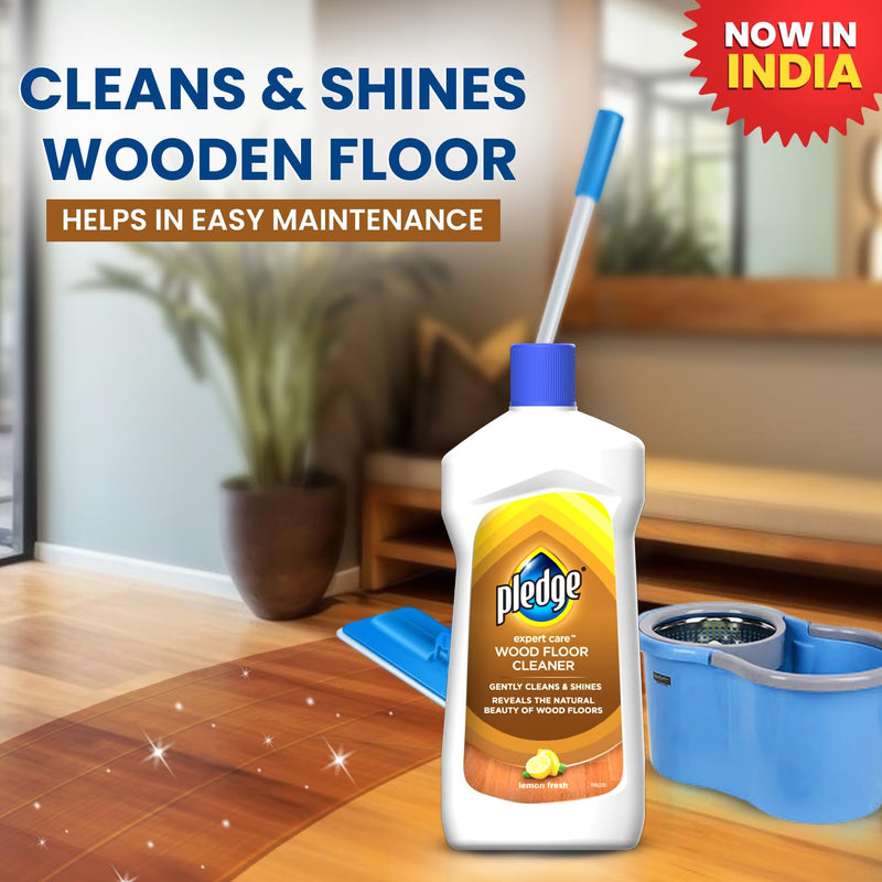 Pledge Expert Care Wood Floor Cleaner| Gently cleans and shines (475ml, Lemon Fresh)