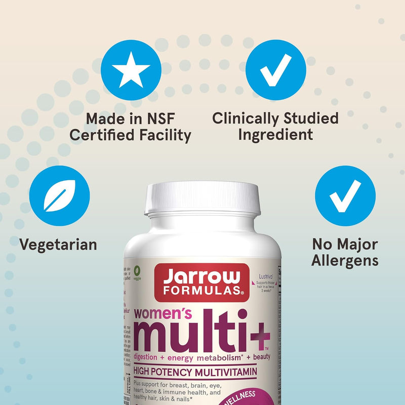 Jarrow Formulas Women's Multi+ Lustriva Hair Growth for Women, Vitamin A, D, Zinc & Lutein, 60 Tablets, 30 Day Supply