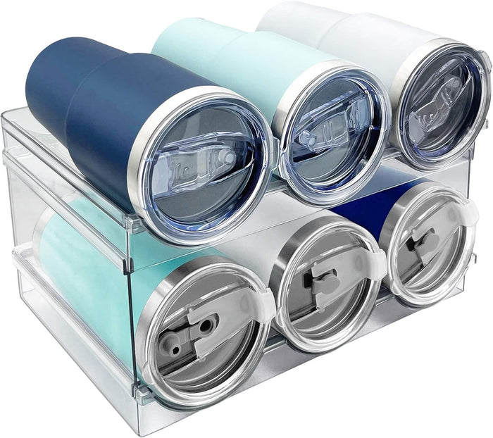 4 Pack Water Bottle Organizer, Stackable Kitchen Pantry Organization and Storage Shelf, Plastic Bottle Holder for Fridge Kitchen Cabinet Organizer and Storage, Tumbler Mug Cup Organizer
