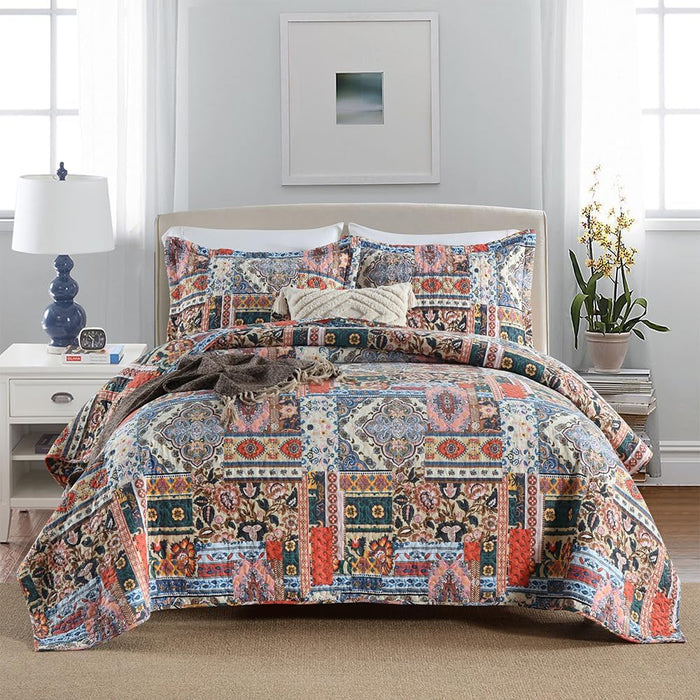 Autumn Dream Cotton Bedspread Quilt Sets, 3 Pieces Reversible Comforter Coverlet Sets, Classical Damask Paisley,King Size