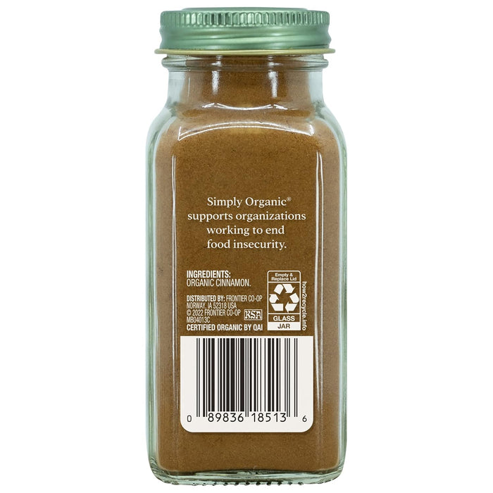 Simply Organic Ground Cinnamon, 2.45 Ounce Bottle, Gourmet Quality Cinnamon, Full Balanced Spicy Flavor, Kosher