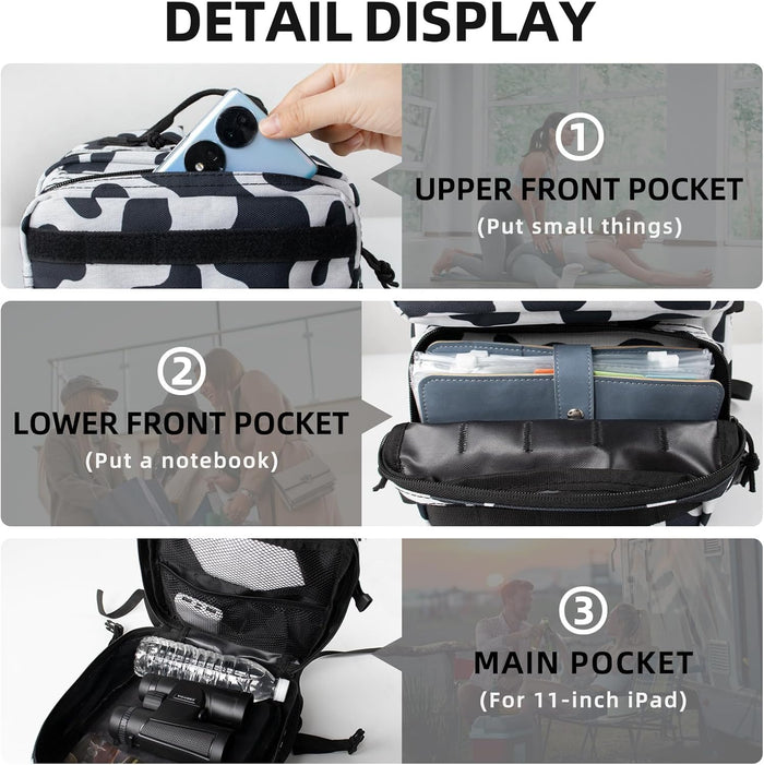 12L Mini Tactical Military Backpack for Women Army Assault Pack Bag Small Rucksack with Bottle Holder Work Gym Bag - 12L Cow Print Backpack Mini Small Workout Pack