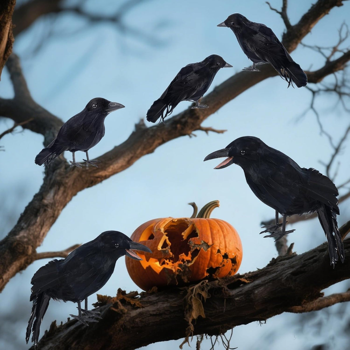 DR.DUDU Halloween Crows & Ravens Decor - Black Crow Halloween Decorations Indoor/Outdoor, Scary Fake Raven for Cemetery Fence, Haunted House, Fireplace
