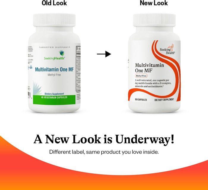 Seeking Health Multivitamin One MF, 1 a Day Multivitamin Supplement for Adults, Methyl-Free Bioavailable B12 and Folinic Acid, Vitamin A, PQQ, MTHFR Support, Vegetarian Capsules (45 Capsules)