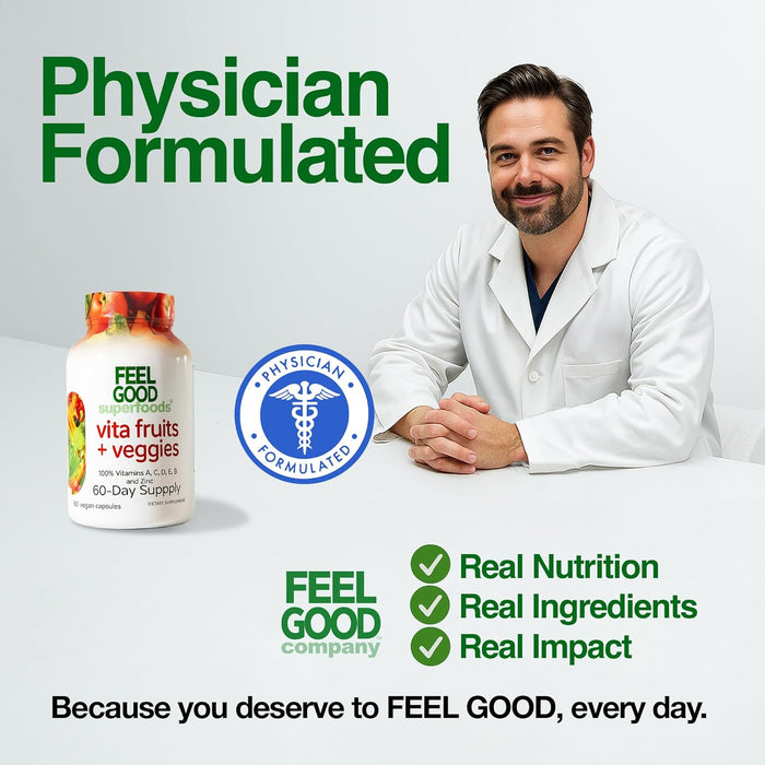 Vita Fruits and Veggies Capsules - 25 Superfood Ingredients, Fruit and Vegetable Multivitamin, 60 Count - For men and women - Vitamins A, C, D, E, B and Zinc