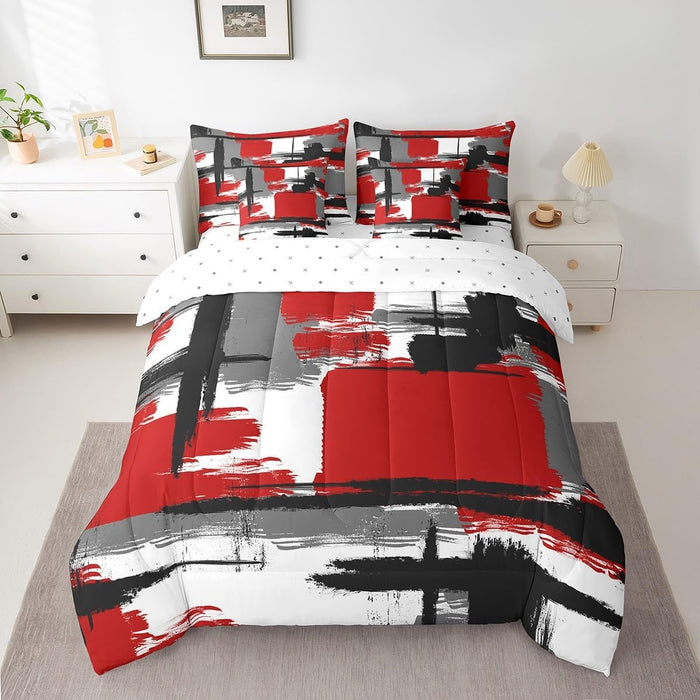 Feelyou Modern Abstract Art Bed Set for Kids Boys Girls Twin Size Art Decor 7 Pieces Beeding Set Ultra Soft Stripe Line Art Bed in a Bag with Comforter, Sheets, Pillowcases Retro Geometric Room Decor