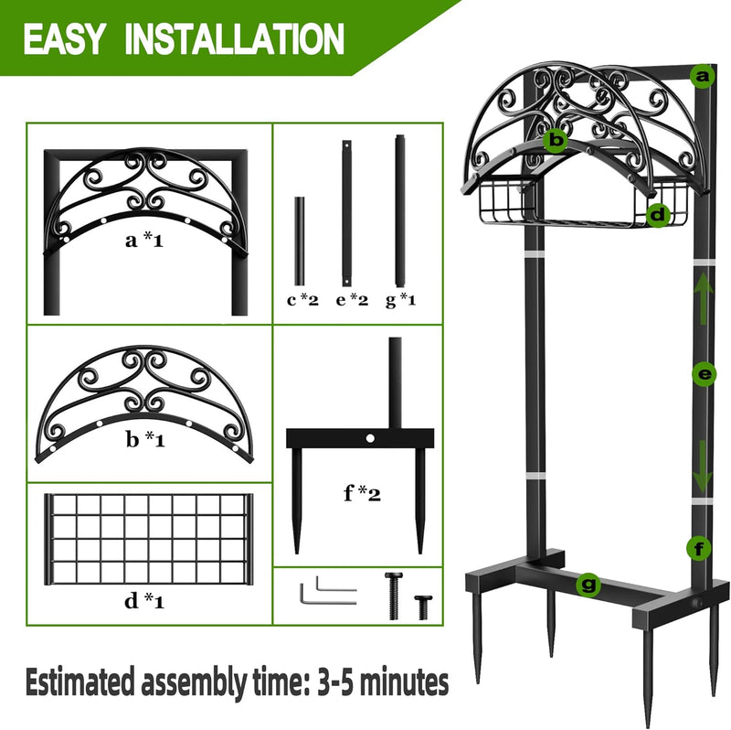 Garden Hose Holder - Upgraded Water Hose Holder Stand with Storage Basket Holds 151ft, Heavy Duty Freestanding Garden Hose Hanger Storage Rack for Outside Yard Lawn Farm