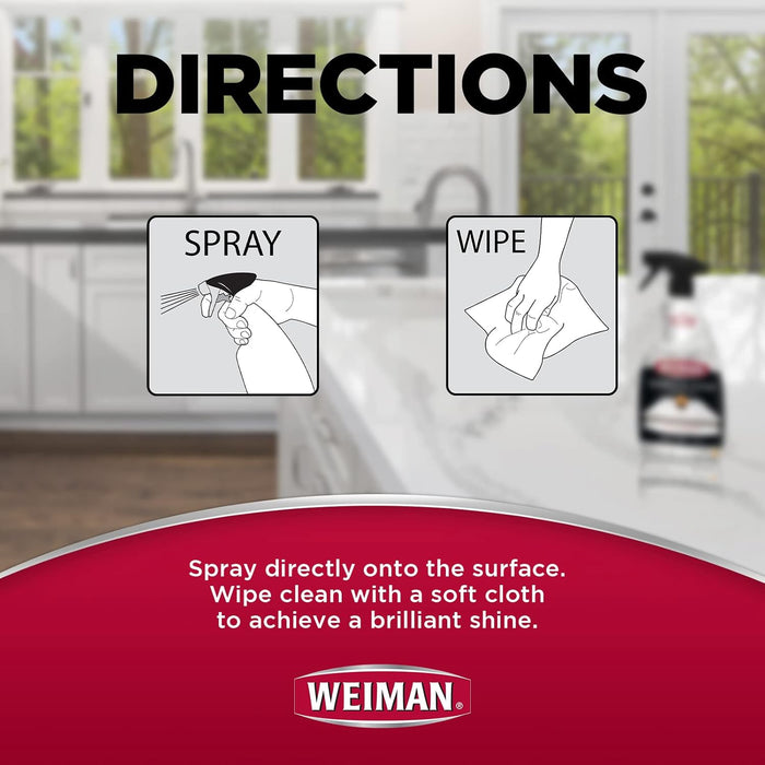 Weiman Quartz Countertop Cleaner and Polish - Clean and Shine Your Granite, Marble Countertops, Kitchen Island, and Stone Surfaces with UV Anti-Fade Protection, Citrus, 24 Ounce with Microfiber Cloth