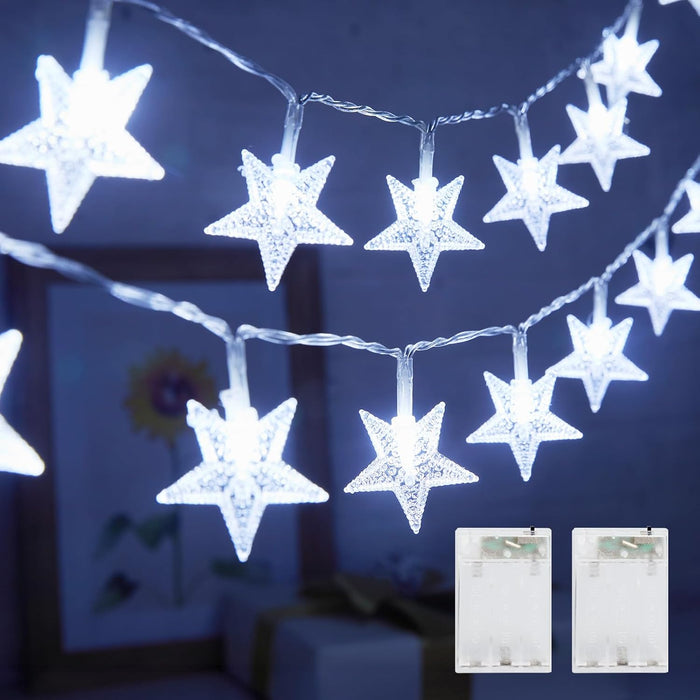 Minetom Star String Lights Battery Operated - 17 ft 50 LED Star Fairy String Lights with Timer, Waterproof for Indoor Bedroom Tent Loft Bed Patio Party Wedding Decor, Warm White