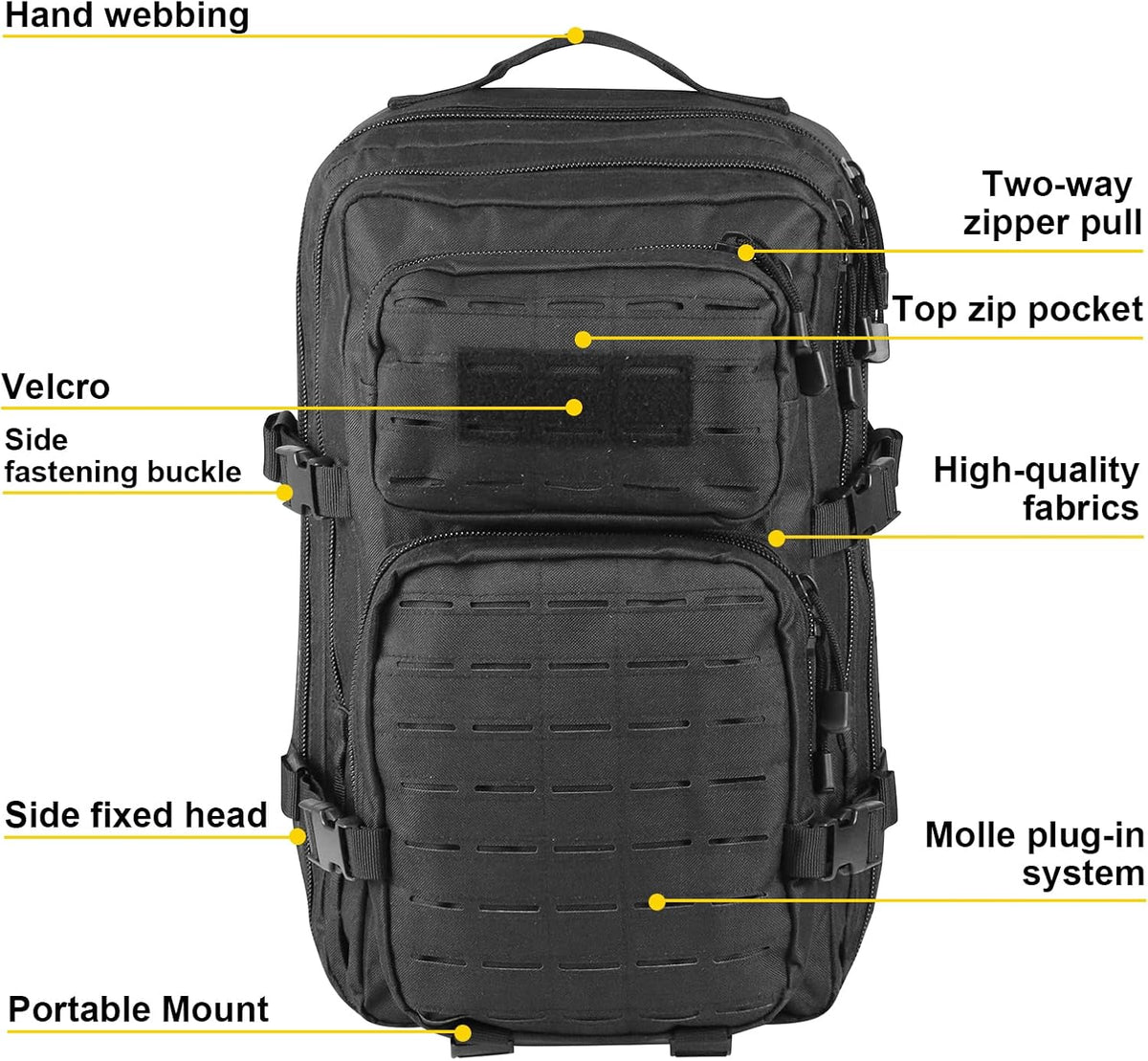 Small Tactical Backpack Assault Pack Bug Out Bag 40L Military Backpack with Molle for Hiking Hunting Rucksack Trekking (Black)