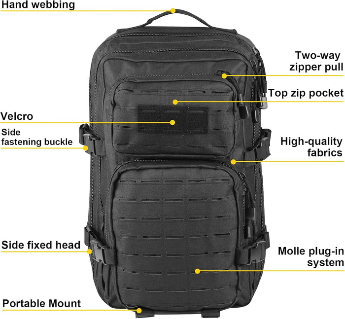 Small Tactical Backpack Assault Pack Bug Out Bag 40L Military Backpack with Molle for Hiking Hunting Rucksack Trekking (Black)