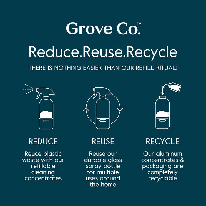 Grove Co. Tub and Tile Cleaner Refill Concentrate (2 x 1 Fl Oz) + 1 x Reusable Glass Spray Bottle (16 Oz) Plant-Based Cleaning Supplies Bundle, No Plastic Waste, Lavender & Thyme Scent