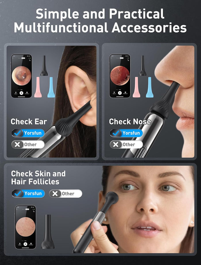 Ear Wax Removal Tool Camera - 3 in 1 Wireless WiFi Rechargeable Ear Cleaner with Camera, 1080P HD Ear Camera & 7 Pcs Ear Set, Ear Cleaning Kit with 15 Replacement Tips, Black