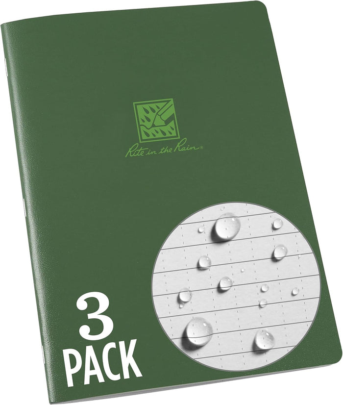 Rite in the Rain Weatherproof Side Spiral Notebook, 6.625" x 8.5", Black, Tan, and Green Covers, Dot Grid Pattern, 3 Pack (No. TAC3DG-LG)