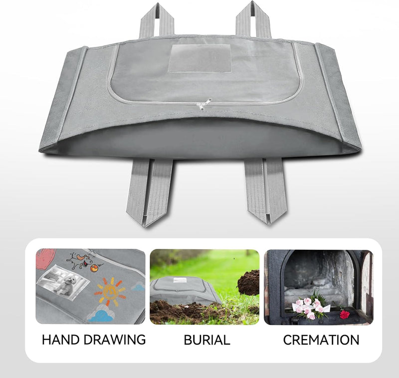 Pet Burial Bag for Dogs, Cats, Small Pets Under 20lb - Pet Caskets or Burial Boxes Alternative, Eco-Conscious Pet Body Bag with Handle & Custom Memorial Surface (Gray, S)