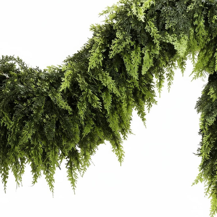 2 Pcs 6 FT Christmas Cedar Garland, Real Touch Soft & Thickness Greenery Pine Garland for Mantle Table Fireplace Outdoor Indoor Christmas Decorcorations