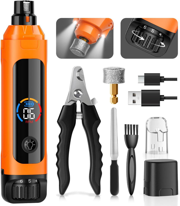 Dog Nail Grinder, 6-Speed Quiet Electric Dog Nail Trimmers, Dog Nail Clippers with File for Small Medium Large Dogs, Cats, Rechargeable Pet Paw Grooming Supplies Kit, 2 Grinding Wheels (Black)