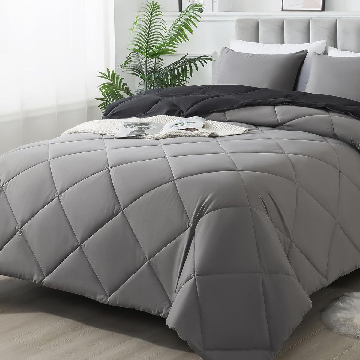 Down Alternative Bedding Comforter Sets Queen Size - All-Season Soft Reversible Microfiber Bedding Comforter Sets - Lightweight & Machine Washable (Dark Blue, Queen)