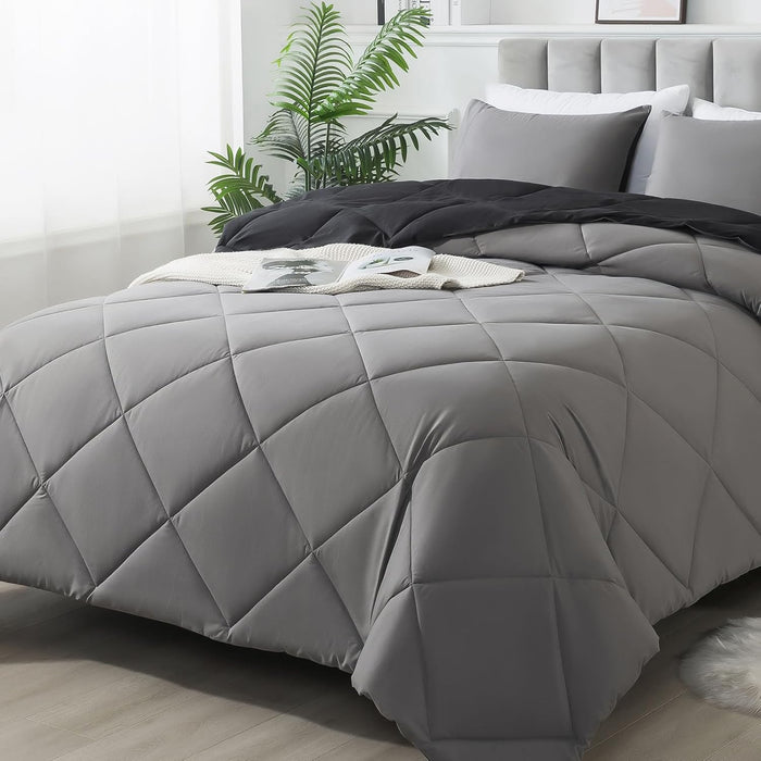 Down Alternative Bedding Comforter Sets Queen Size - All-Season Soft Reversible Microfiber Bedding Comforter Sets - Lightweight & Machine Washable (Dark Blue, Queen)