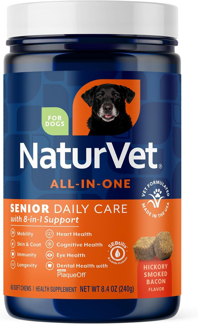 NaturVet All-in-One Dog Supplement - for Joint Support, Digestion, Skin, Coat Care – Dog Multivitamins with Minerals, Omega-3, 6, 9 – Wheat-Free Vitamins for Dogs – 120 Soft Chews