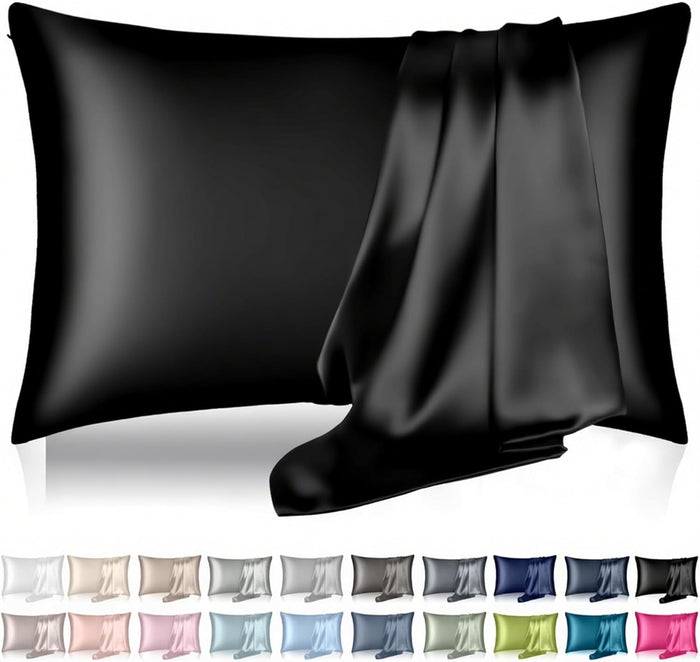 Silk Pillow Cases 2 Pack, Mulberry Silk Pillowcases Standard Set of 2, Health, Smooth, Anti Acne, Beauty Sleep, Both Sides Natural Silk Satin Pillow Cases for Women 2 Pack with Zipper for Gift,White