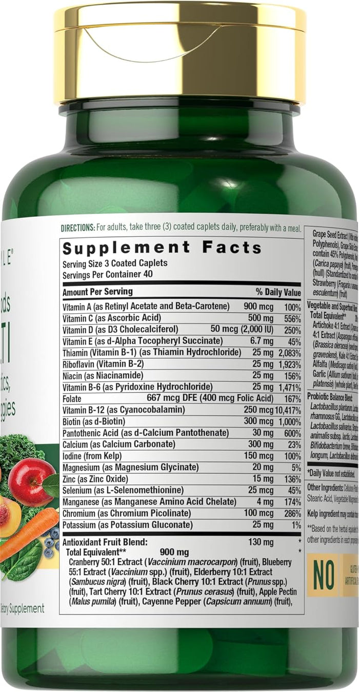 Carlyle Fruits and Veggies Supplement | 120 Count | Superfood Multivitamin with Probiotics | Made with 20 Fruits and Vegetables | Non-GMO & Gluten Free
