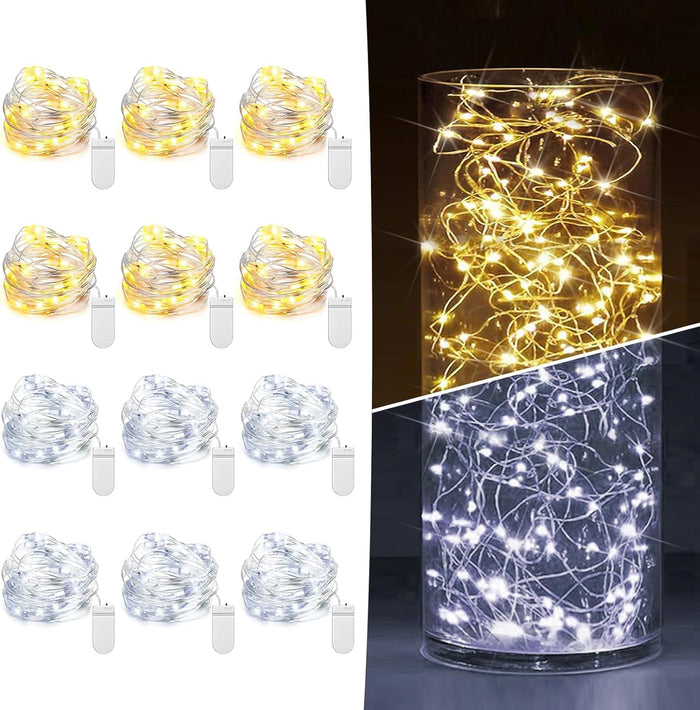 6 Pack Fairy Lights Battery Operated 7ft 20 LED Mini String Lights Twinkle Lights Silver Wire Firefly Starry Lights for Mason Jars Wedding Party Christmas Centerpiece Table Decorations, Warm White