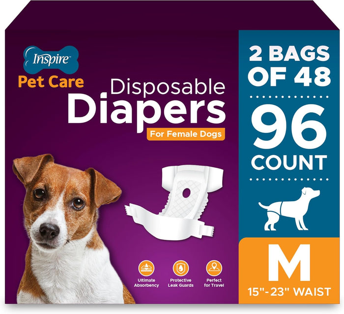 Inspire Pet Care Dog Diapers Female Dogs | Bulk Value Doggie Incontinence, Accidents, for Heat, Pee or Period and Housebreaking (Large (30 Count))