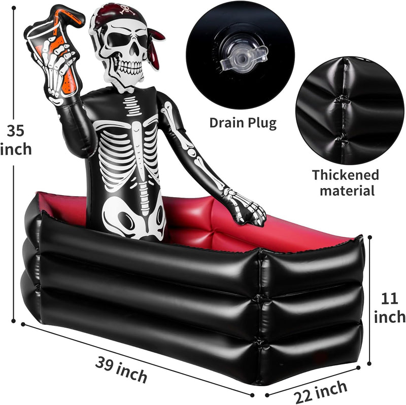 39 Inch Halloween Inflatable Decorations Skeleton Drink Cooler, Large Capacity Ice Bucket for Drinks, Halloween Party Supplies for Indoor Outdoor Garden Lawn Yard Decorations
