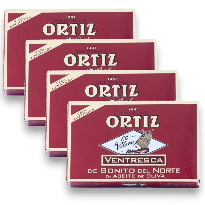 Ortiz Ventresca White Tuna Belly in Olive Oil, Tender Buttery Fillets with Exquisite Flavor, Superior Wild Caught Tuna Packed in Delicate Spanish Olive Oil, 3.88oz Can (Pack of 1)