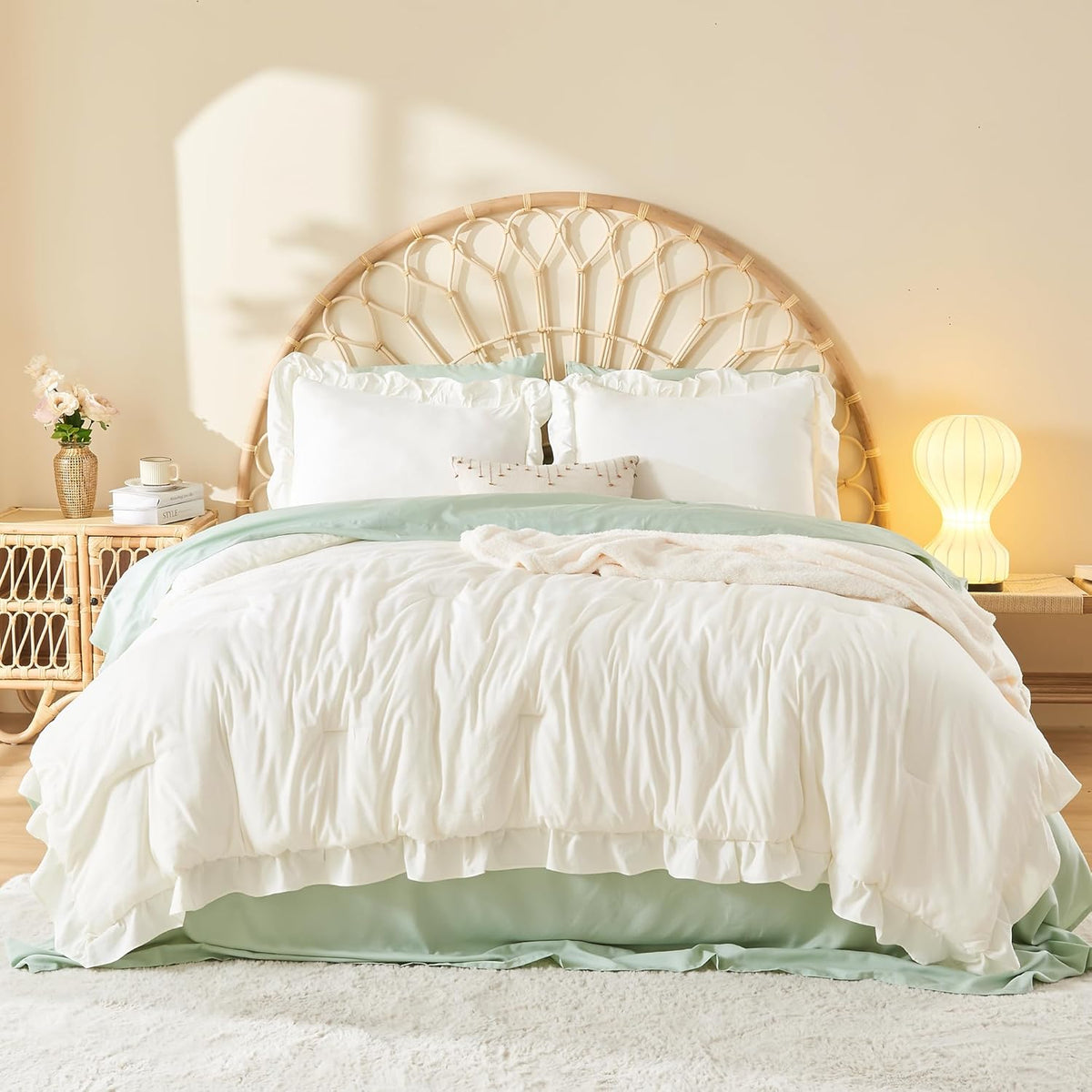 Litanika Full Size Comforter Sets, 3 Pieces Blush Pink Ruffle Girls Women Cute Bedding Comforters & Sets, Lightweight Fluffy Microfiber as Gift (79x90In Comforter & 2 Pillowcases)