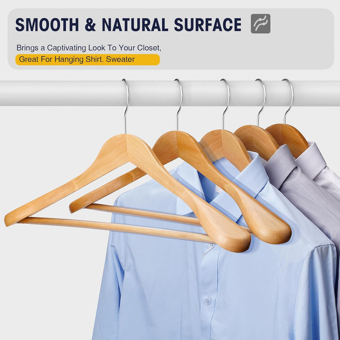 Suit Hangers 6 Pack Wooden Hangers,Heavy Duty Coat Hangers,Wide Shoulder Hangers with Non Slip Pants Holder,Suit Hangers for Men for Women,for Suit,Coat,Jacket,Pants (Natural)